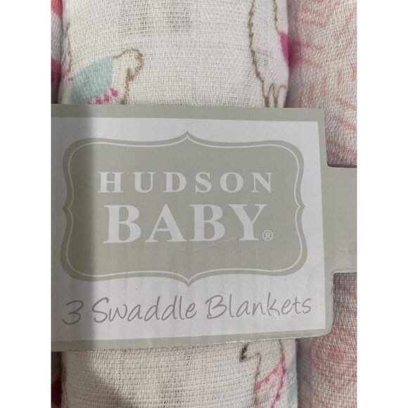 Hudson Baby 3-Pack 100% Cotton Muslin Swaddle Blankets 46"X46" Pink Llama Design - Picture 2 of 4